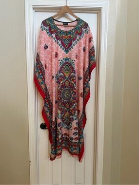Boho Pink Printed Swim Coverup Kaftan